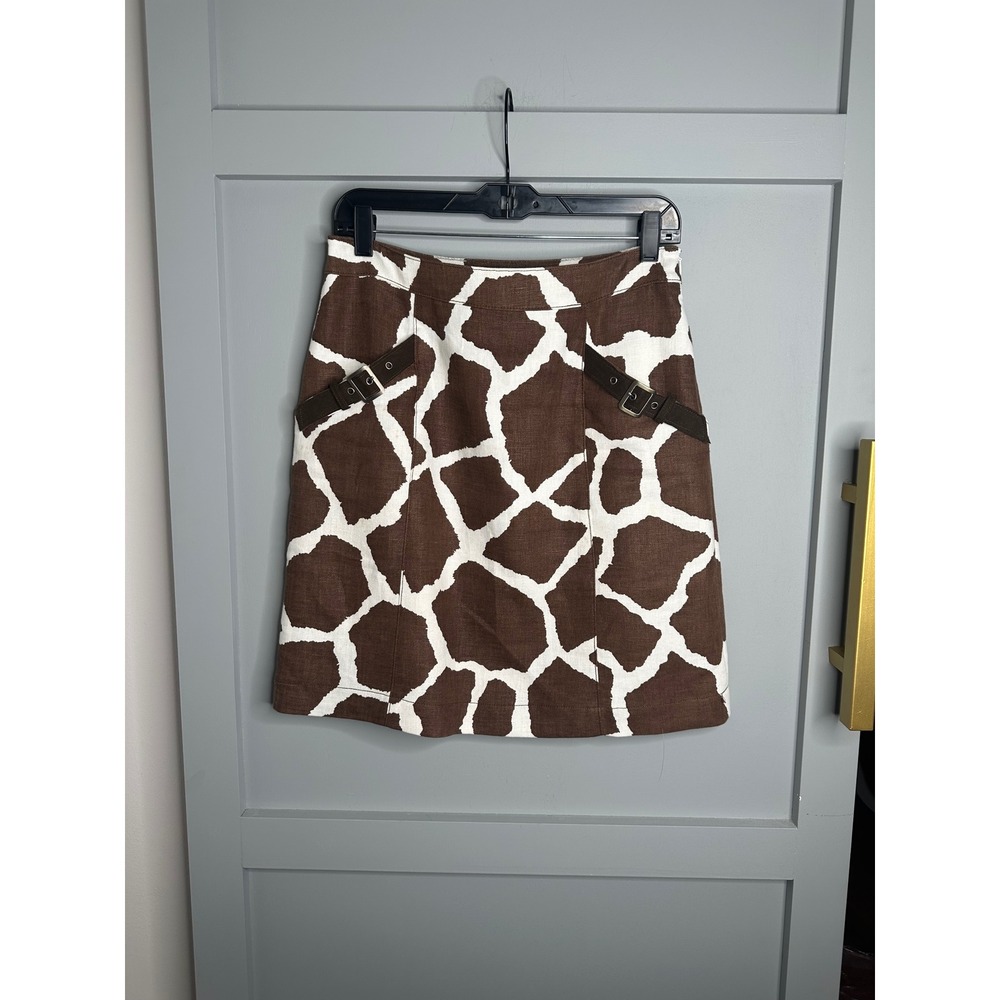 WORTH New York Women's Brown White Animal Print Buckle Detail Mini Skirt Size 2‎